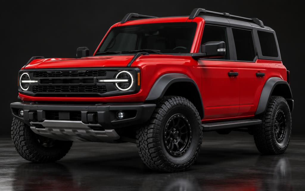 Red off-road SUV ready for new tires and wheels