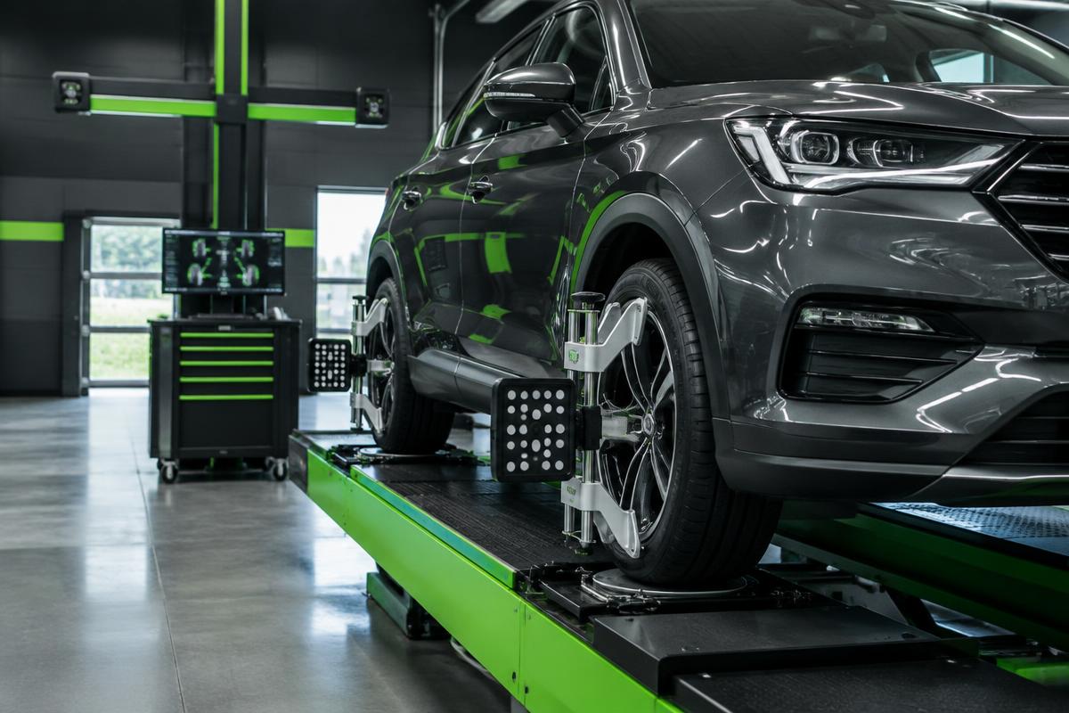 Vehicle on a computerized wheel alignment rack